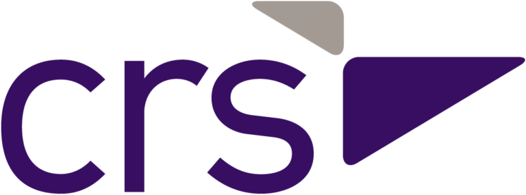 Purple CRS text and purple and taupe icon on transparent background