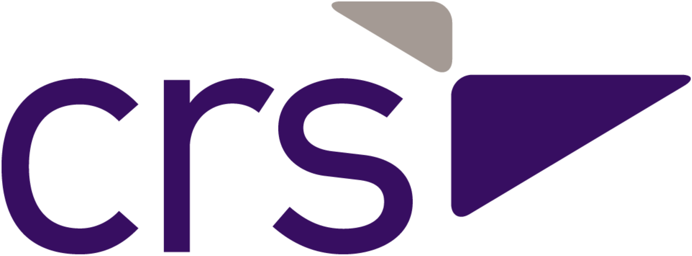 Purple CRS text and purple and taupe icon on transparent background